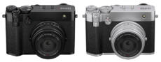 Fujifilm GFX100RF in den Gehäusefarben Silber und Schwarz.