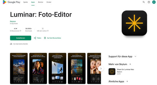 Screenshot Luminar im Google Store