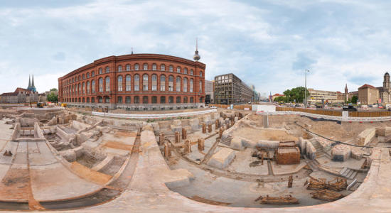 Panormaaufnahme aus dem VR-Projekt „Archäologische Zeitreise Molkenmarkt“.